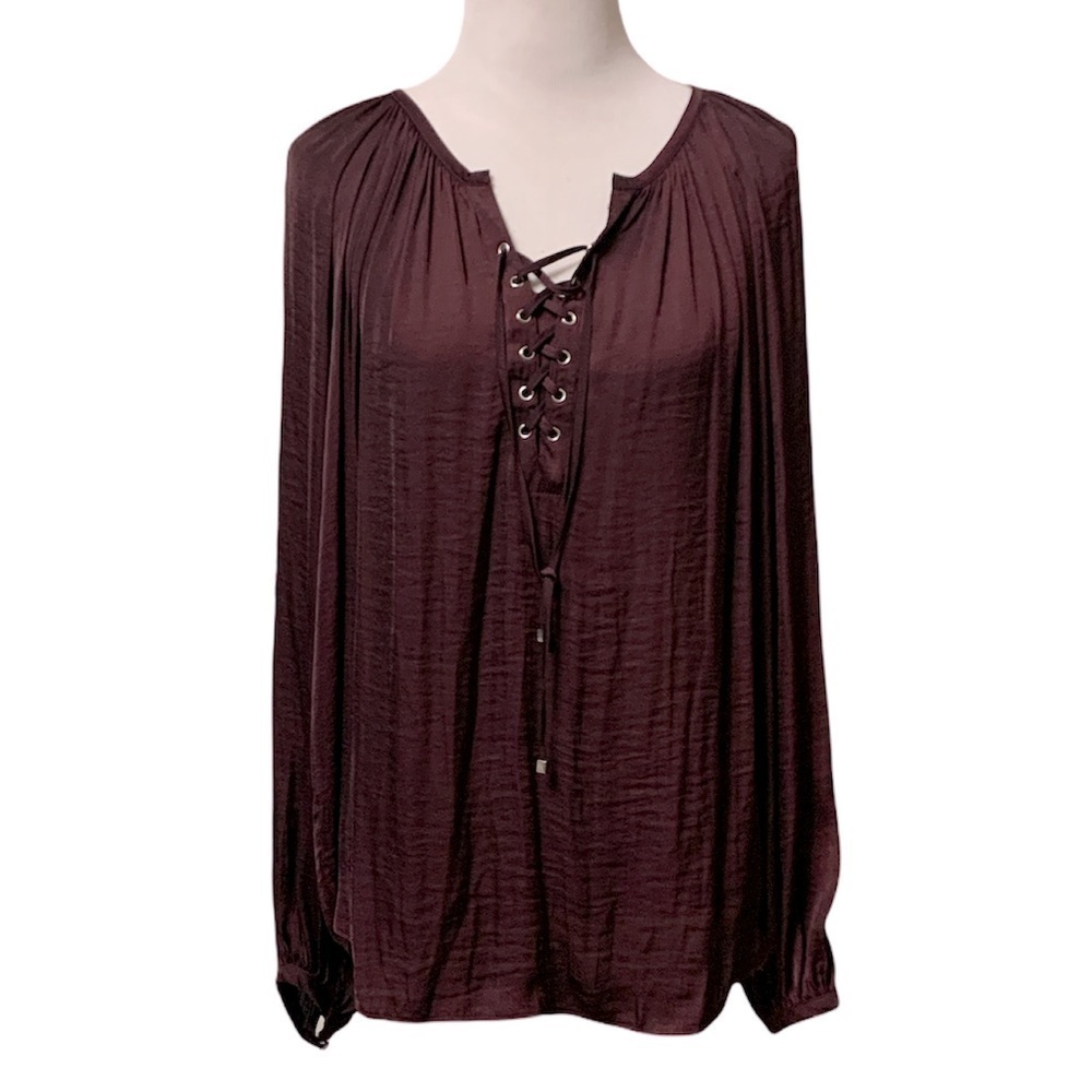 Jennifer Lopez plum colored silky feeling top with laced front